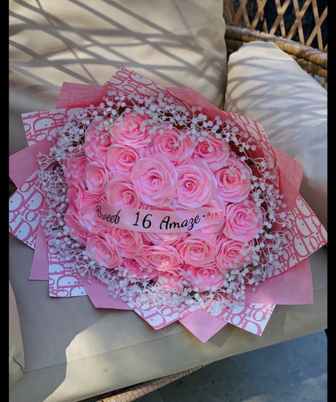 Pink satin rose bouquet